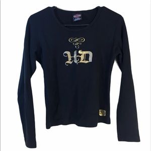Vintage Harley Davidson Long Sleeve Shirt Womens Medium Black Gold Glitter Logo